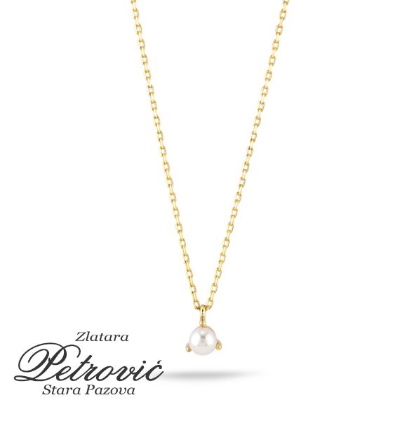 Zlatni lančić sa cirkonom od žutog zlata na beloj pozadini.