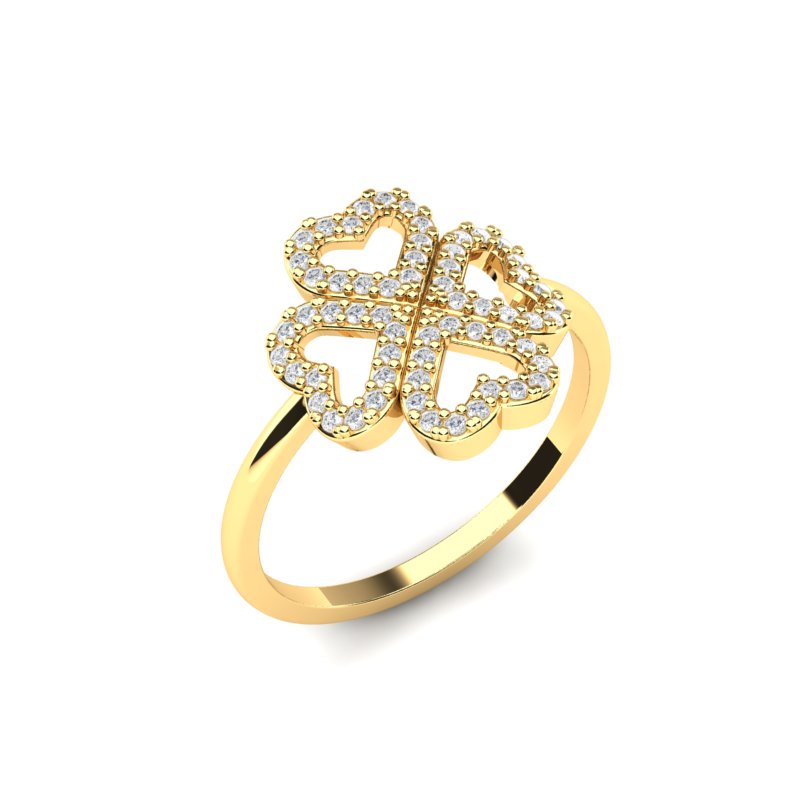 Prsten od žutog zlata sa četiri spojena srca od cirkona