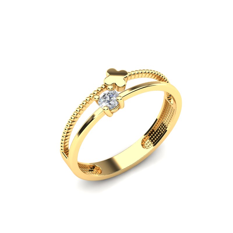 Zlatni prsten sa dvostrukim linijama i jednim cirkonom na sredini