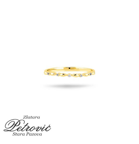 Zlatni prsten sa tankim obodom i sitnim cirkonima u nizu