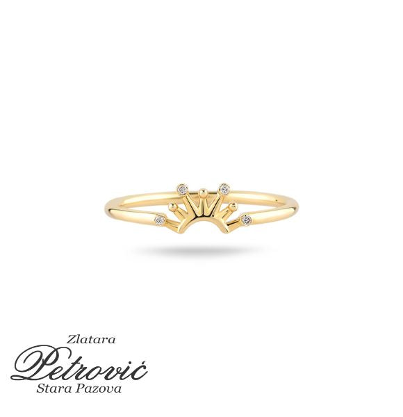 Zlatni prsten sa motivom krune i cirkonima
