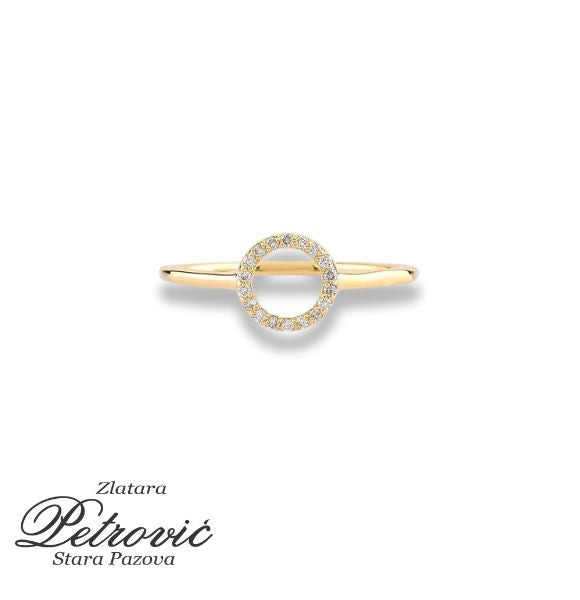 Zlatni prsten sa kružnim detaljem i cirkonima