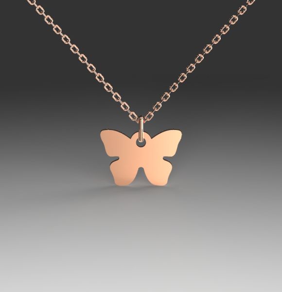 Zlatni lančić sa priveskom u obliku leptira izrađen od roze zlata