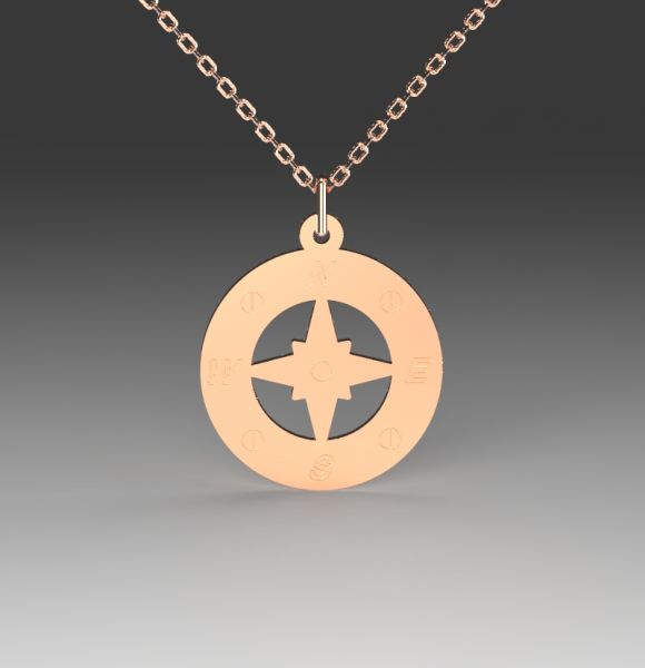 Zlatni lančić sa priveskom kompas prečnika 17 mm izrađen od kvalitetnog roze zlata