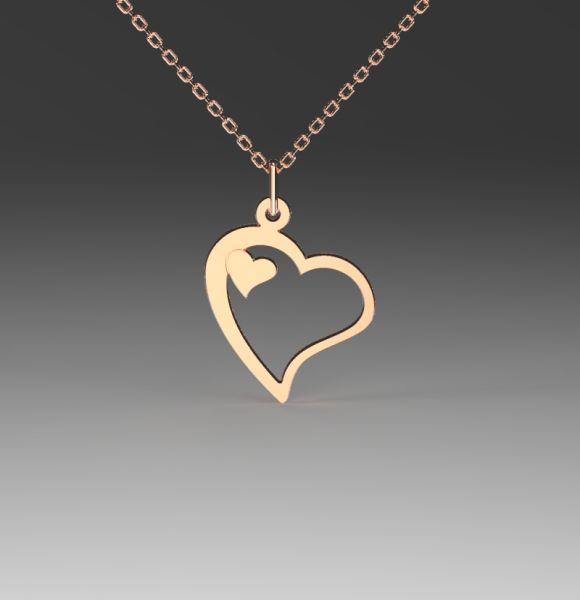 Zlatni lančić sa priveskom sa duplim srcem napravljen od roze zlata