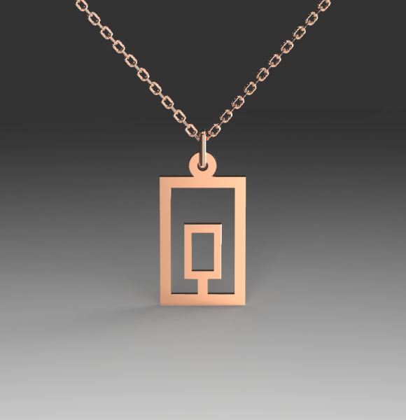 Zlatni lančić sa pravougaonim priveskom izrađen od roze zlata