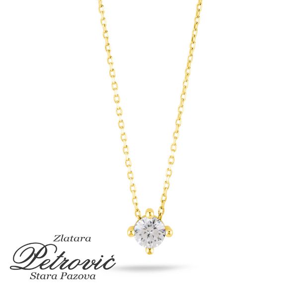 Zlatni lančić sa cirkonom na beloj pozadini