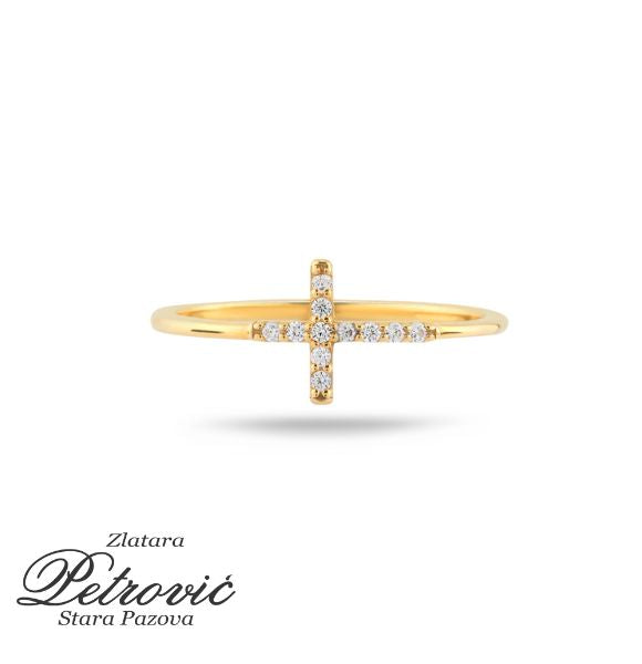 Zlatni prsten sa krstićem i cirkonima