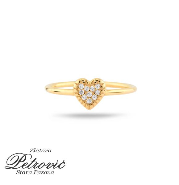 Zlatni prsten sa srcem i cirkonima