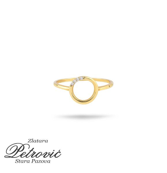 Zlatni prsten sa krugom i cirkonima u sredini
