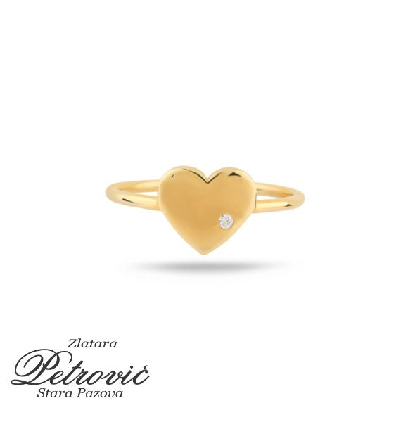 Zlatni prsten sa punim srcem i cirkonom