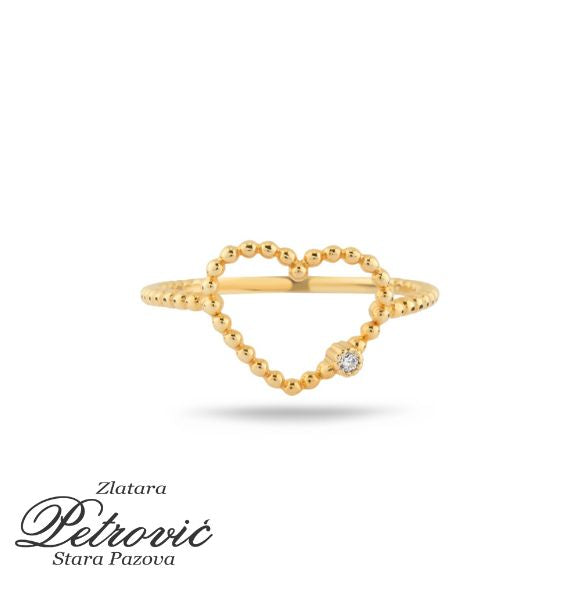Zlatni prsten u obliku srca sa cirkonom
