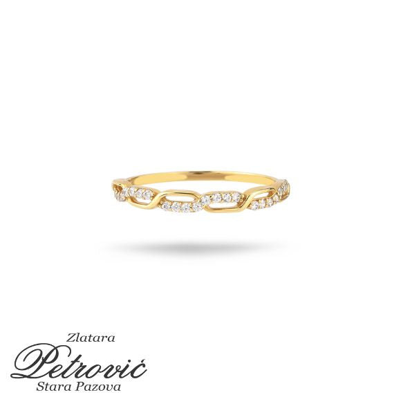Zlatni prsten sa cirkonima u obliku lančanih karika.