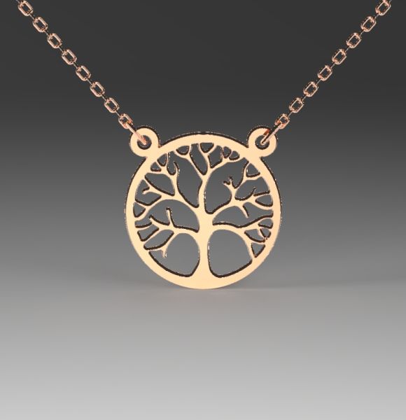 Zlatni lančić od roze zlata razgranato drvo u krugu simblozuje snagu i povezanost