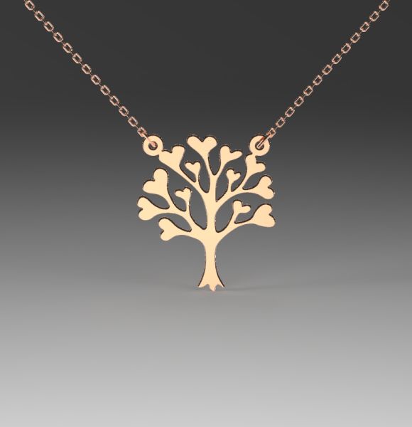 Zlatni lančić od roze zlata sa priveskom drveta