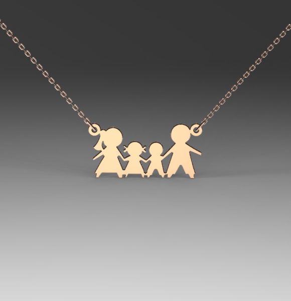 Zlatni lančić sa priveskom siluete porodice izražen od roze zlata