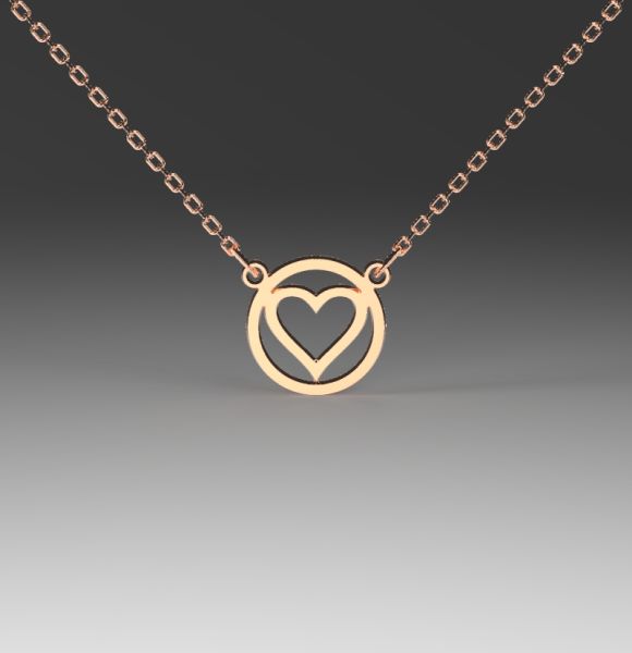 Zlatni lančić sa priveskom srce u krugu od roze zlata
