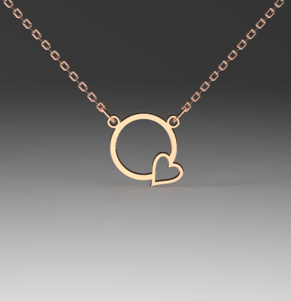 Zlatni lančić od roze zlata sa motivom spojenog kruga i srca