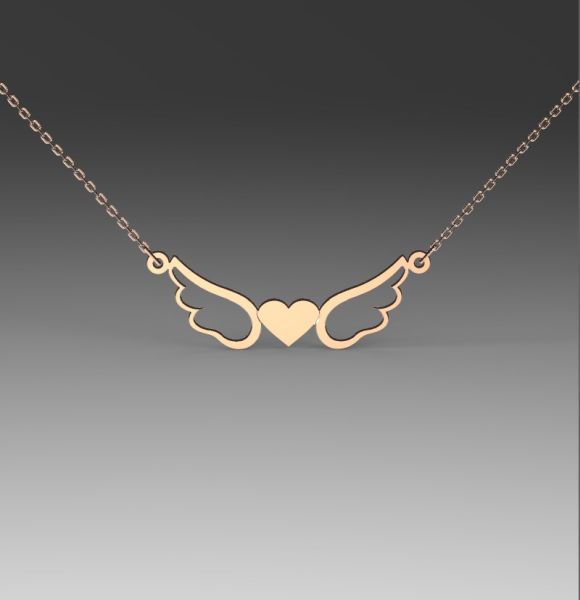 Zlatni lančić od roze zlata srce sa krilima