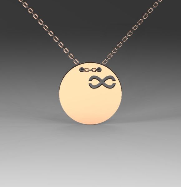 Zlatni lančić sa priveskom u obliku kruga i simbolom beskonačnosti izrađen od roze zlata
