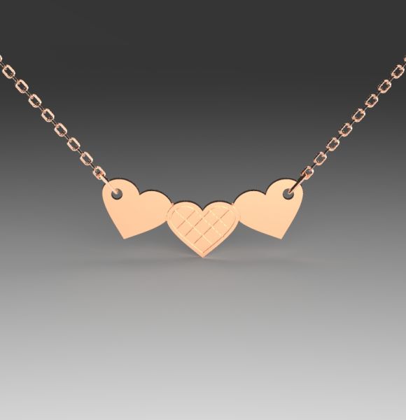 Zlatni lančić sa priveskom od roze zlata tri spojena srca