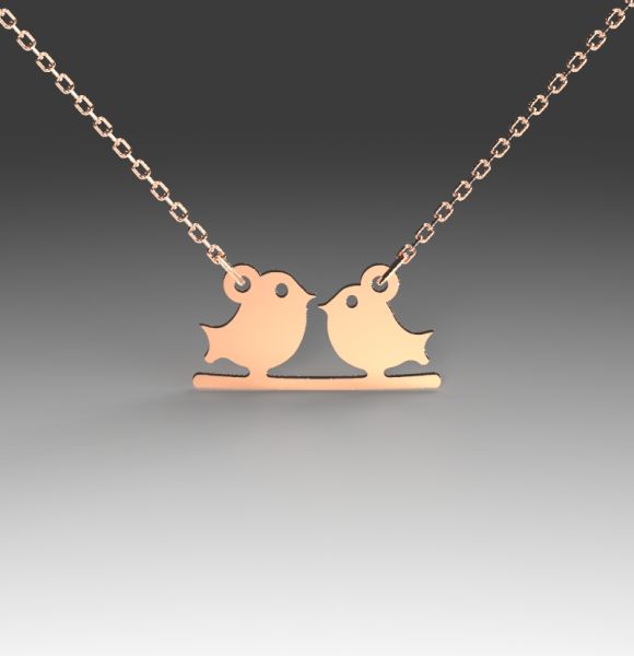 Zlatni lančić sa priveskom od roze zlata u obliku ptičica