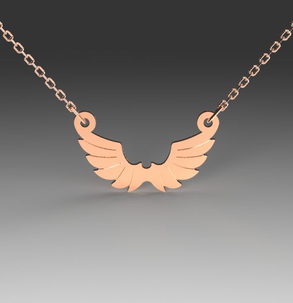 Zlatni lančić sa priveskom od roze zlata u obliku krila
