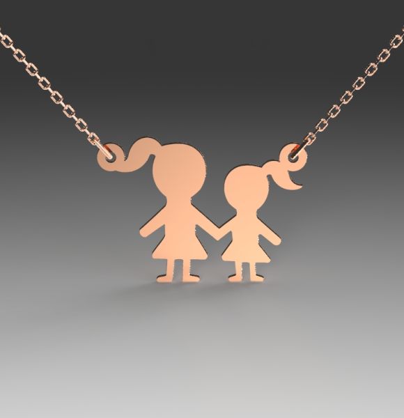 Zlatni lančić sa priveskom dve devojčice od roze zlata