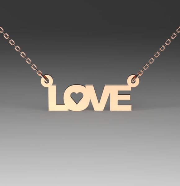 Zlatni lančić sa priveskom LOVE od roze zlata