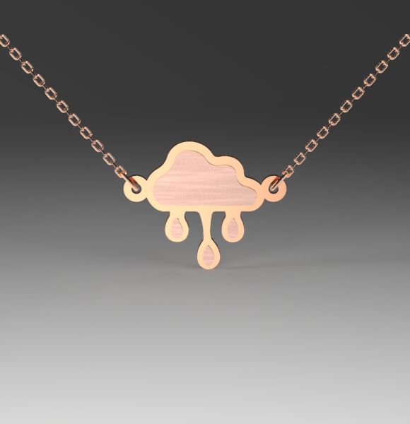 Zlatni lančić sa priveskom oblaka iz kojeg padaju kapljice od roze zlata