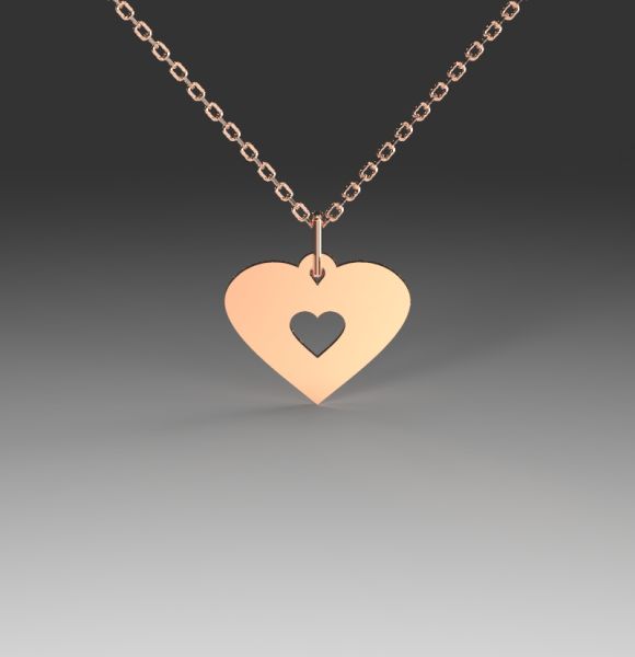 Zlatni lančić sa priveskom srce u srcu od roze zlata