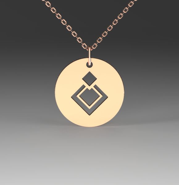 Zlatni lančić sa priveskom kruga i gravurom geometrijskog oblika od roze zlata