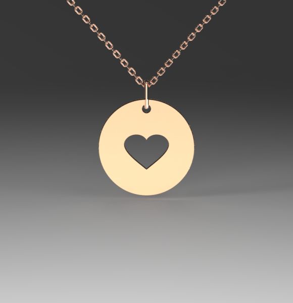Zlatni lančić sa priveskom kruga i gravurom srca od roze zlata