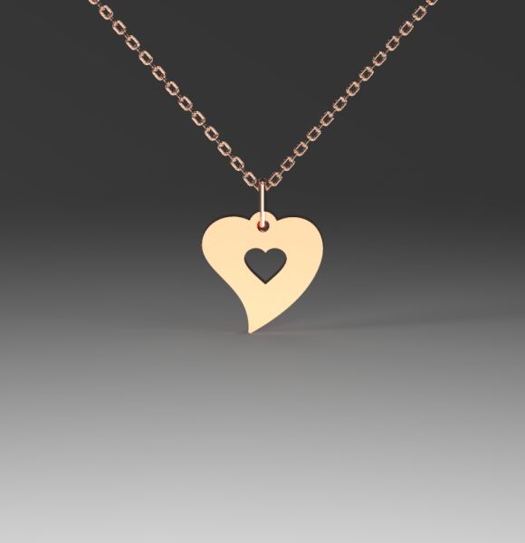 Zlatni lančić sa priveskom asimetričnog srca i gravurom srca od roze zlata