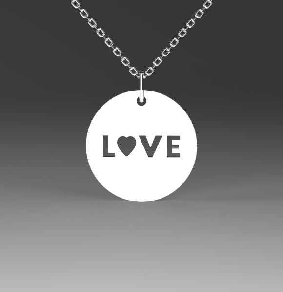 Zlatni lančić sa priveskom kruga i gravurom LOVE od belog zlata