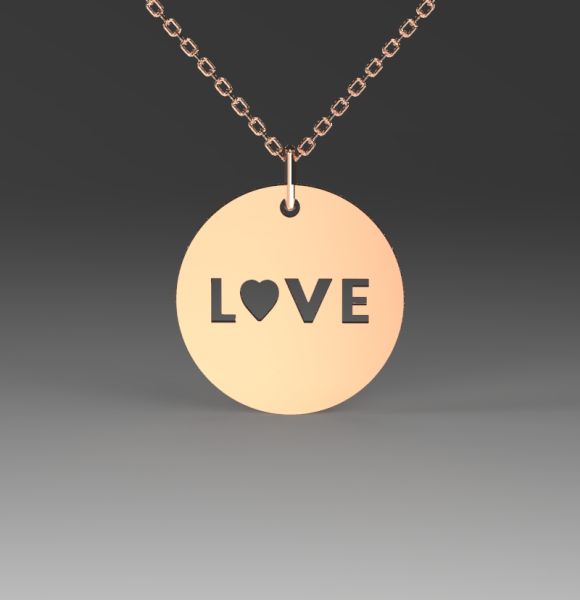 Zlatni lančić sa priveskom kruga i gravurom LOVE od roze zlata