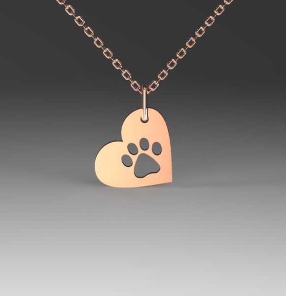 Zlatni lančić sa priveskom šapa u srcu od roze zlata
