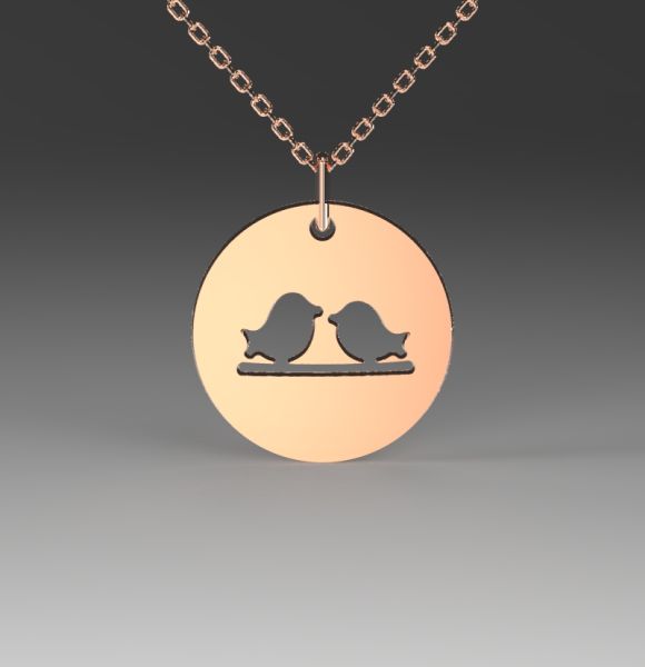 Zlatni lančić sa okruglim priveskom sa dve ptičice napravljen od roze zlata