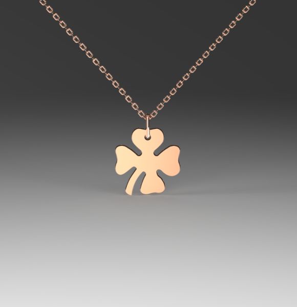 Zlatni lančić sa priveskom u obliku deteline sa četiri lista napravljen od roze zlata