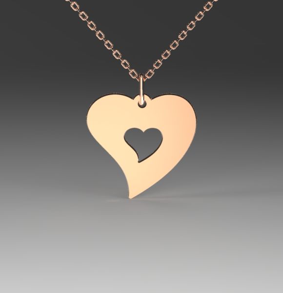 Zlatni privezak sa astimetričnim srcem visine 17 mm napravljen od roze zlata