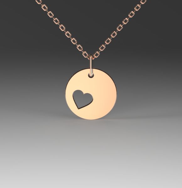 Zlatni lančić sa okruglom pločicom sa srcem izrađen od roze zlata