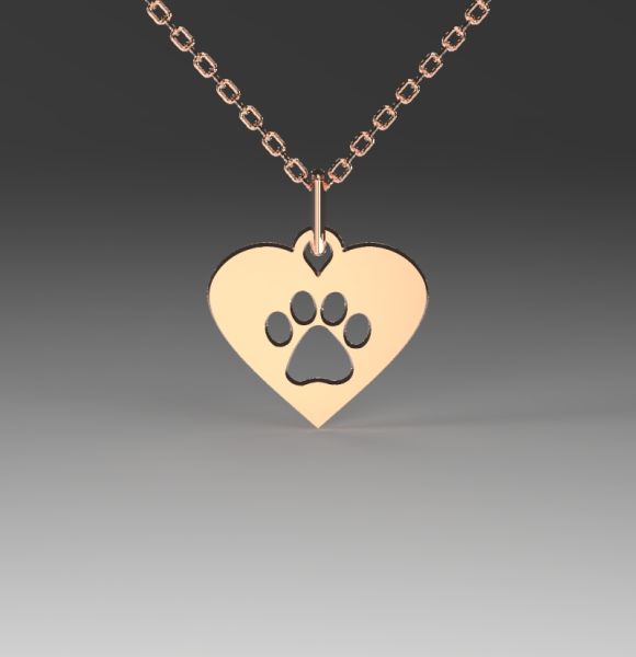 Zlatni lančić sa priveskom u obliku srca i šapom izrađen od roze zlata