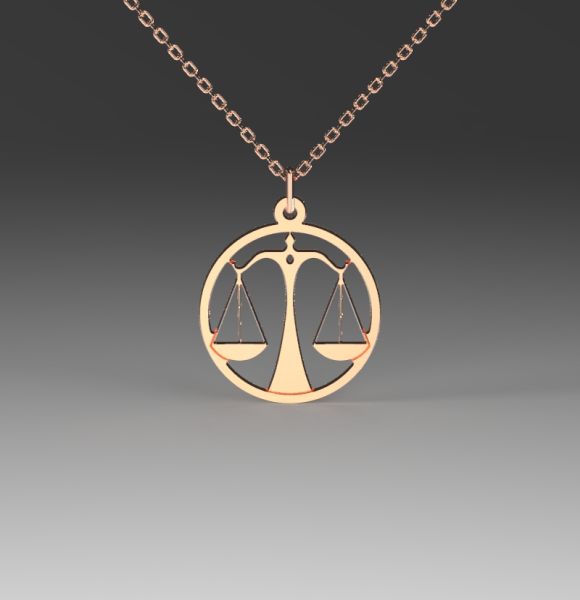 Zlatni lančić sa priveskom u obliku vage izrađen od roze zlata