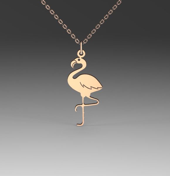 Zlatni lančić sa priveskom u obliku flaminga napravljan od roze zlata