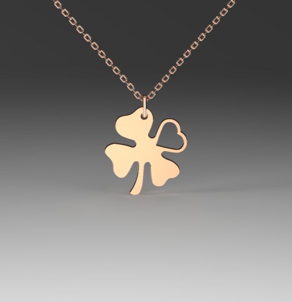 Zlatni lančić sa priveskom detelina i srce napravlje od roze zlata