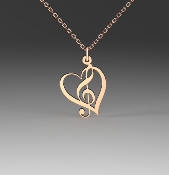 Zlatni lančić sa priveskom violinski ključ u srcu izrađen od visokokvalitetnog roze zlata