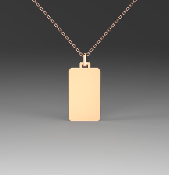 Zlatni lančić sa priveskom u obliku pločice visine 22 mm napravljen od roze zlata