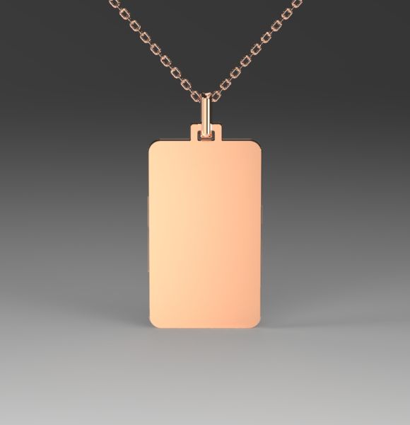 Zlatni lančić sa priveskom pločica visine 27 mm izrađen od roze zlata