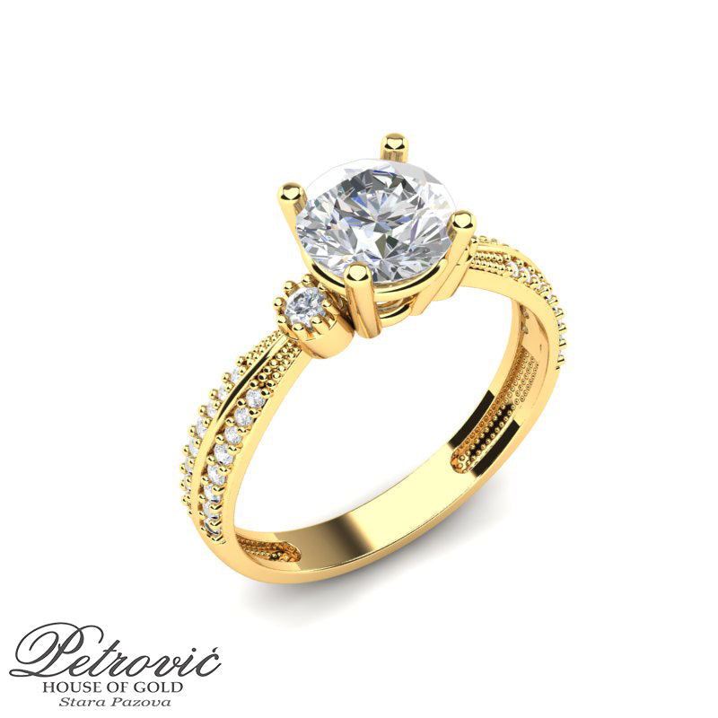 Verenički prsten od žutog zlata sa velikim cirkonom u sredini