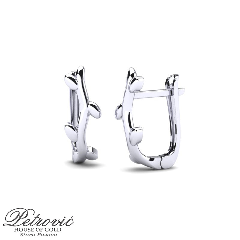 Minđuše od belog zlata sa jednostavnim i modernim dizajnom, ukrašene nizom zaobljenih detalja koji podsećaju na pupoljke ili listove